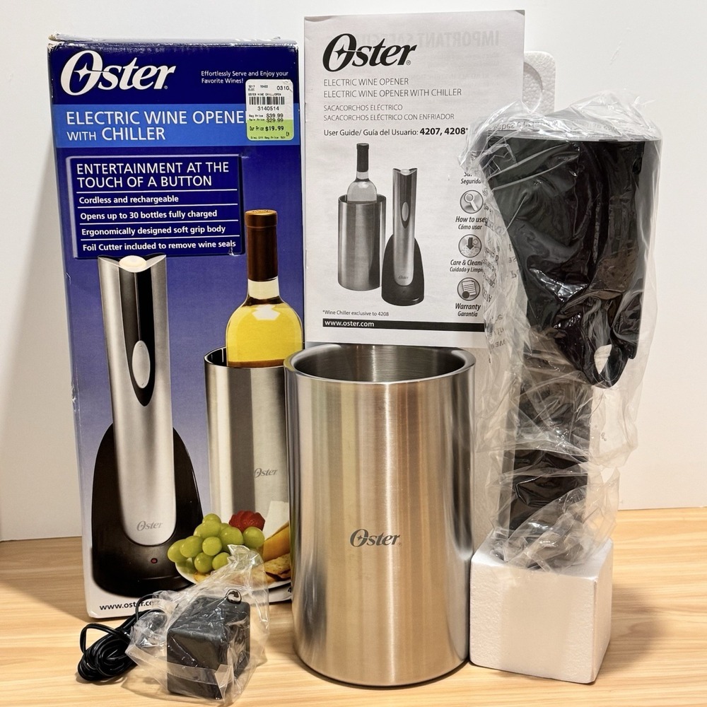 Oster Electric Wine Opener With Chiller 4208 Cordless Rechargeable New Open Box